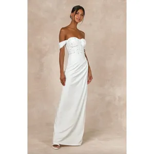 Lulus Immensely Charming White Mesh Pearl Bustier Maxi Dress Wedding Small NWT thumbnail 3