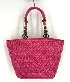 Barney’s New York NWT Pink Straw‎ Beaded Handle Tote Bag thumbnail 1