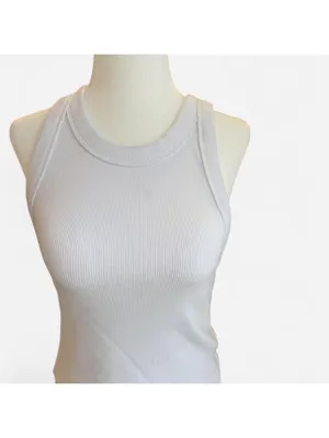 Aerie White Ribbed Tank Top | Soft Stretch Basic | Size Medium thumbnail 2