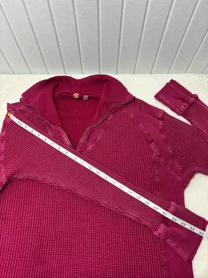 Free People Ashton Wine Half-Zip‎ Waffle Knit Pullover Size XL thumbnail 11