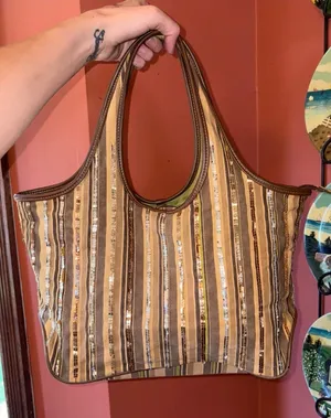 Striped Sequin Accent Striped Tote Bag Brown thumbnail 1