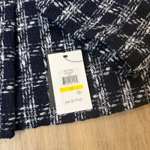 DKNY Art Basel Navy White Plaid Tweed Funnel Neck Jacket womens M thumbnail 7