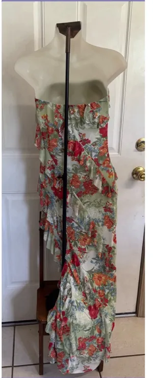 Med Sincerely Jules green/orange/white floral strapless Maxi Dress thumbnail 2