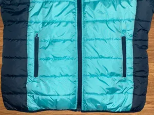 Totes Quilted Hooded Puffer Jacket Coat Women’s Size Large Aqua Navy Pockets EUC thumbnail 2