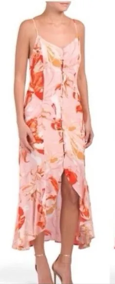 Abel the Label Flower Bomb Lola Button High Low Dress Pink Orange Size M thumbnail 1
