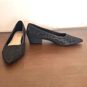Carolyn Tucker Women Black Leopard Sparkle‎ Pointed Toe Low Block Heels Shoes 6 thumbnail 4