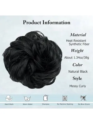 Scrunchie Messy Curly Black Hair Bun, NIB thumbnail 3