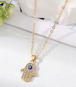 Gold Rhinestone Evil Eye Pendant Necklace – Stylish Protection Charm thumbnail 2