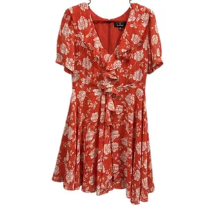 Lulus Ximena Coral Red White Floral Print Ruffled Mini Dress Womens Medium thumbnail 9