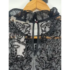 NWT Soft Surroundings Sequin Black Sheer High‎ Neck Beaded Blouse Size XL Formal thumbnail 3