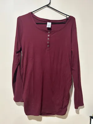 Time and Tru Maroon Maternity Henley Top thumbnail 1