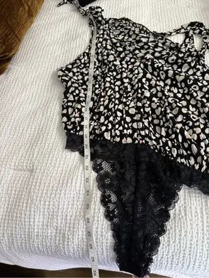 Free People Women's Bare it All Bodysuit Tank Size XL Black White Cream Layer thumbnail 10
