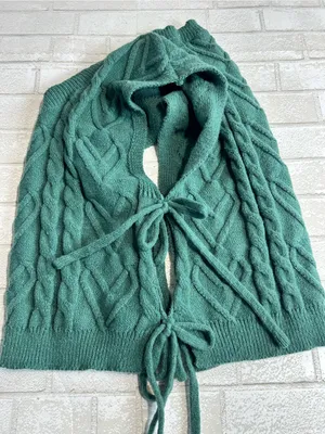 She & Sky Vintage Inspired Cable Knit V-Neck Side Tie Sweater Vest - Green thumbnail 4