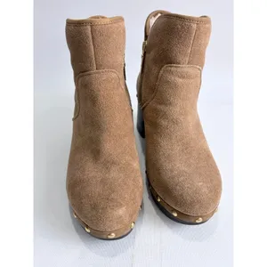 UGG Cam II Ankle Boots Chestnut Suede Shearling Lined Clog Heel Brass Studs 7 thumbnail 3