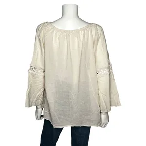 Kaktus Boho Embroidered Peasant Top XL Beige Off Shoulder Crochet Sequin thumbnail 4