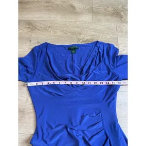 EUC Womens Lauren Ralph Lauren dress blue short‎ sleeve stretch cowl neck 6 thumbnail 7