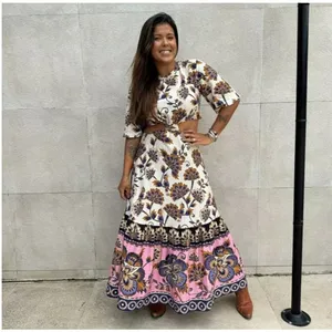 Farm Rio Jasmin‎ Mixed Print Midi Dress Boho Tropical Size M/L thumbnail 9
