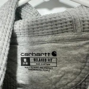 Carhartt Womens M Relaxed Fit Heavyweight Waffle Knit Thermal Hoodie Gray Cotton thumbnail 4