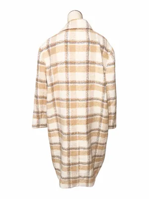 NWOT Loft Cream Beige Plaid Oversized Boucle Modern Double Breasted Coat XL thumbnail 4