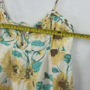 Free People Aqua and Gold Floral Lace-Trim Chemise 656 thumbnail 5