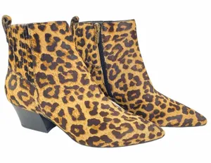 Franco Sarto Leopard Calf Hair Ankle Boots Womens 7 Tan Pointed‎ Toe Block Heel thumbnail 1