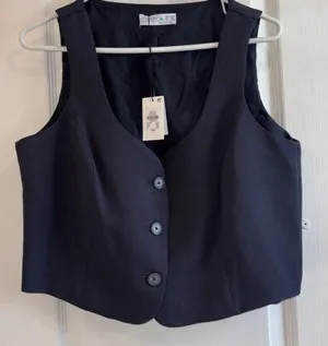 Paula Echevarria For Primark Slate Blue 3 Button Vest Nwts Size 8/10 Us Medium thumbnail 1