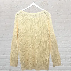 Cream Open Weave Crochet Oversized Slouchy Knit Sweater S thumbnail 3