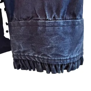 LOFT‎ Button Down Blouse Navy Blue Boho Ruffle Trim Lyocell Denim Womens XXL thumbnail 4