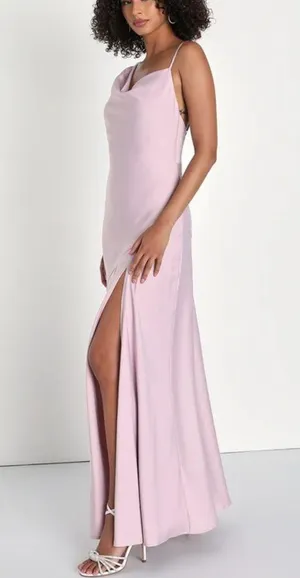 Lulus Impressive Energy Blush Pink Satin Asymmetrical Maxi Dress thumbnail 3