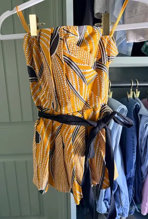 Anthropologie Floreat Mustard Yellow Patterned Strapless Top thumbnail 1