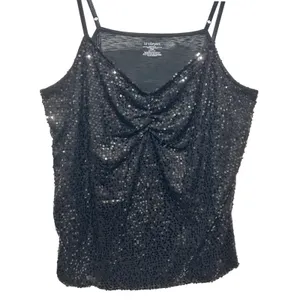 Lane Bryant Women Cami Top 26/28 Black Sequin Drape Front Party‎ Y2K Disco Glam thumbnail 3