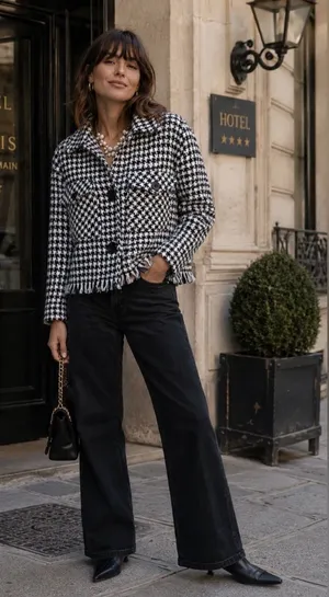 SO Houndstooth Fringe Trim Cropped Jacket Size XL thumbnail 1