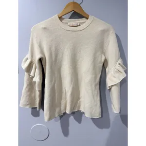 Tory Burch Ashley Ruffled Bell Sleeves Pullover Knit‎ Sweater Wool Ivory Small D thumbnail 2