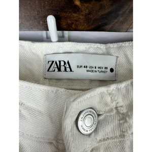 Zara High Rise Wide Leg Jeans Womens 8 Cream Off White Textured‎ Clean Girl thumbnail 3
