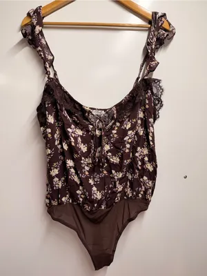 Free People Bodysuit Take It Away Brown Floral One Piece Bodysuit size large thumbnail 4