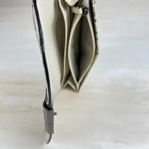 Coach Snakeskin Embossed Leather Long Wallet Turnlock Cream Grey Clutch thumbnail 7