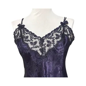 Vintage Victoria's Secret Navy Blue Jacquard Lace‎ Slip Chemise Dress Size M thumbnail 2