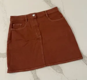 Wilfred Free by Aritzia High Waisted Denim Date Night Mini Skirt Women’s 4 Brown thumbnail 1