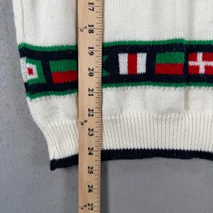 Sweater Bazaar Vintage Nautical Sailboat Flag Knit Top Short Sleeve Cream Medium thumbnail 4
