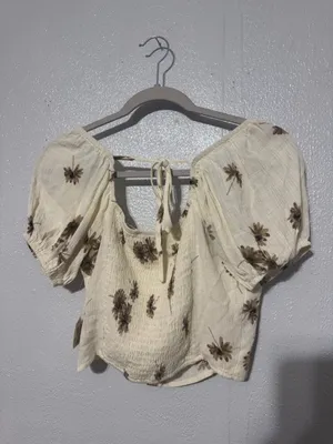 Altar'd State Floral Puff Sleeve Crop Top Cream Sage Green Cottagecore Boho S thumbnail 7