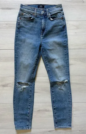 Anthropologie 7 For All Mankind Cotton High Waist Light Wash Ankle Skinny- 24 thumbnail 1