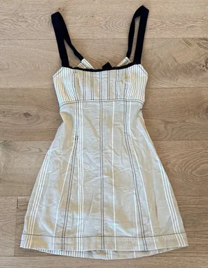 Free People Mini Dress open Back Sailor Size XS Pale Yellow Mustard Black thumbnail 1
