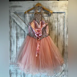 Embellished Halter A-line‎ Prom or Homecoming Dress Size small. Lace up back thumbnail 4