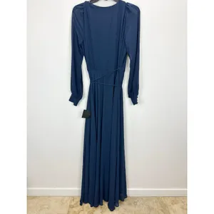 Lulus My Whole Heart Dark Navy Blue Long Sleeve Wrap Dress Chiffon Medium NWT thumbnail 11