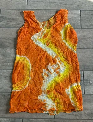 Orange and yellow mesh mini dress thumbnail 1