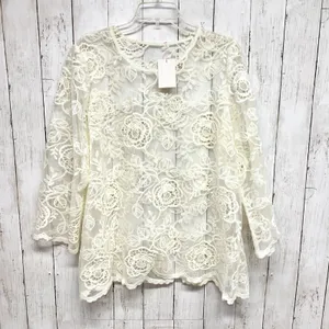Unbranded Floral Lace Sheer Mesh Top‎ Womens Size M White Boho Rose Crochet thumbnail 7