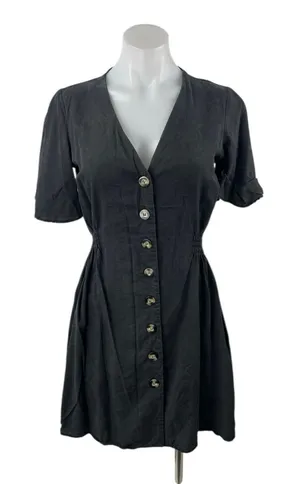 Zara Women's Black V-neck Short Sleeve Button Dow Mini A-Line Shirt Dress Size M thumbnail 1