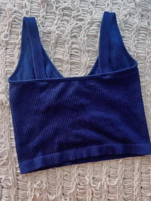 Free People Blue Waffle-Knit Crop Tank thumbnail 3