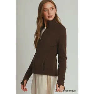 Umgee Soft Fleece Full Zip Jacket With Pockets - Coco Brown -‎ Small thumbnail 2