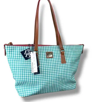 NEW Dooney & Bourke Sena Sea Foam Gingham Leather Zip Top Shopper Shoulder Bag thumbnail 1